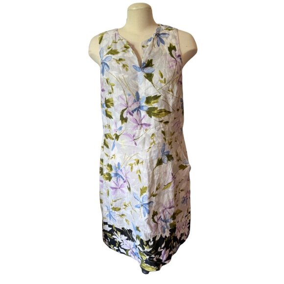 J. Jill Linen Floral Print Midi Dress Sz M Womens Summer Blue White Purple Sheat - Picture 9 of 15